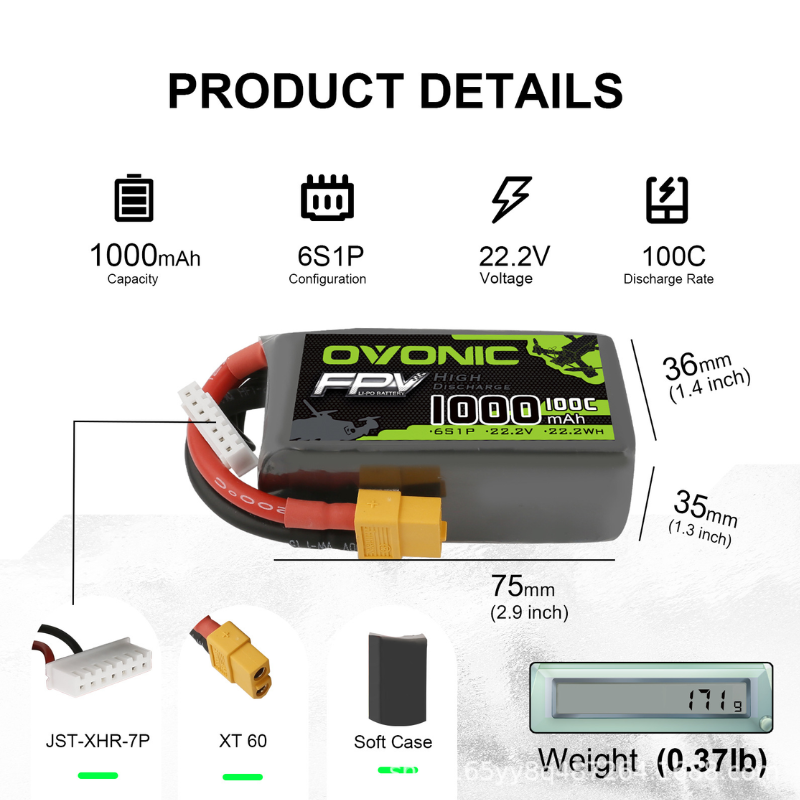 2 Baterias LiPo OVONIC 1000mAh - Drone Battery Li-Ion avaliação e preço